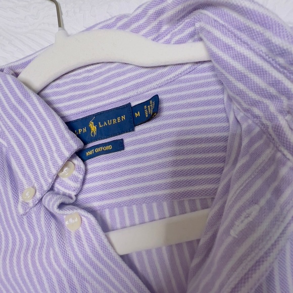RALPH LAUREN: Purple/White Pin-Stripe Blouse - Size Medium - Picture 3 of 7